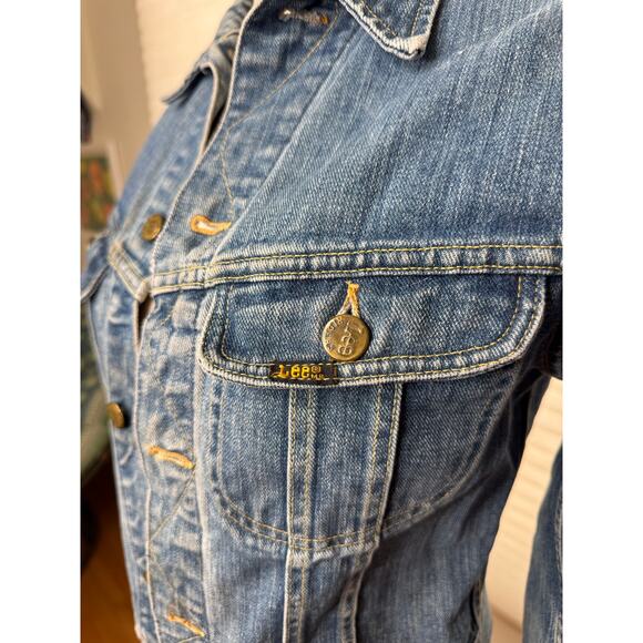 70s Vintage Lee Jeans Denim Jacket, Hippie Peace Sign Patch, XS S - Picture 6 of 16
